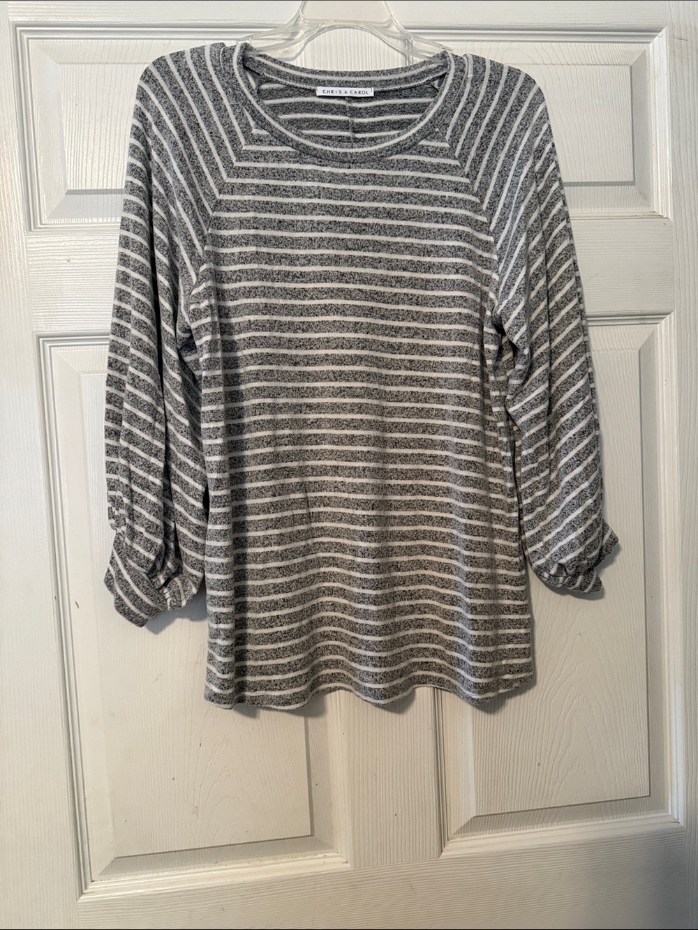 Chris & Carol Gray and White Striped Long-Sleeve Knit Top
